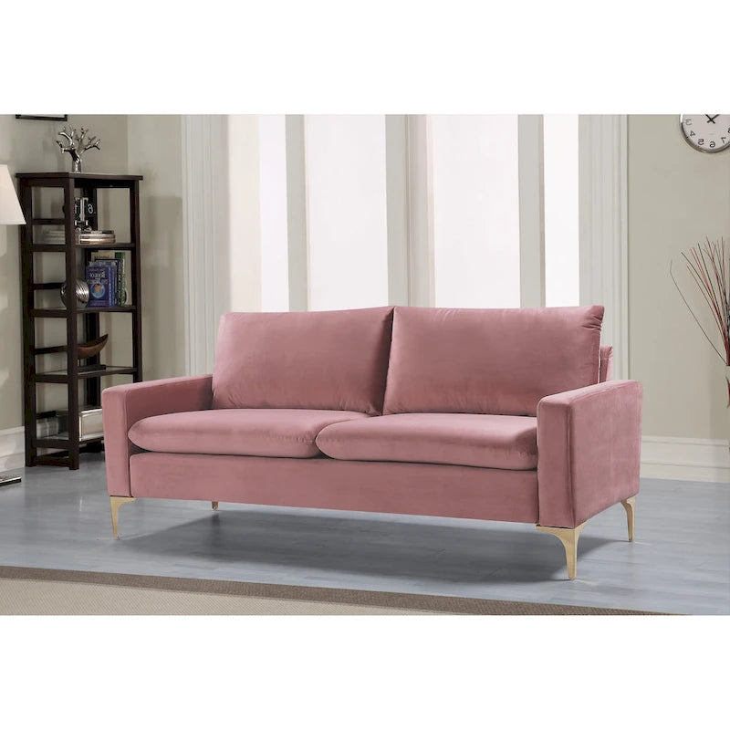 Velvet Upholstered Sofa with High-Density Foam and Gold Stainless Steel Legs