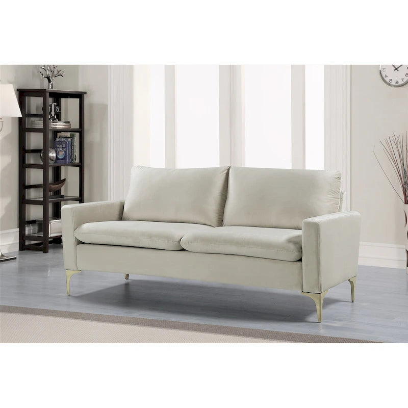 Velvet Upholstered Sofa with High-Density Foam and Gold Stainless Steel Legs
