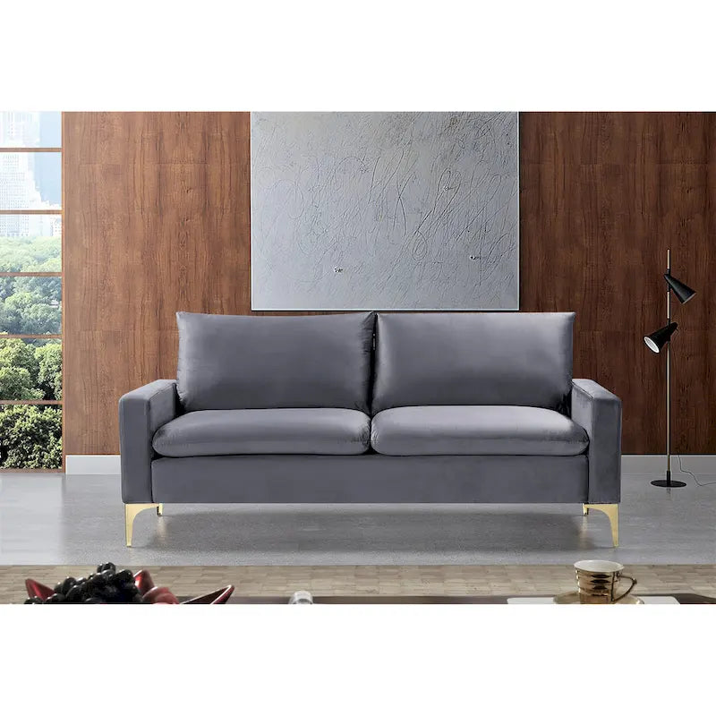 Velvet Upholstered Sofa with High-Density Foam and Gold Stainless Steel Legs