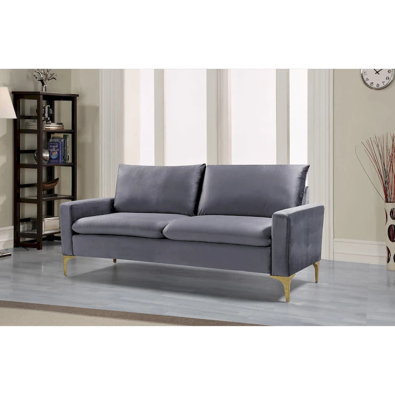 Velvet Upholstered Sofa with High-Density Foam and Gold Stainless Steel Legs