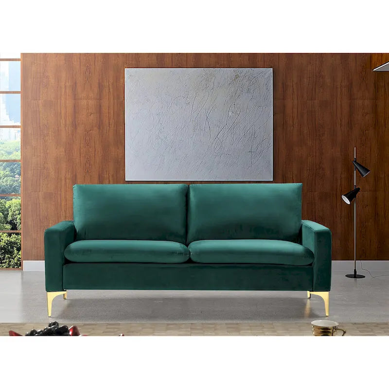 Velvet Upholstered Sofa with High-Density Foam and Gold Stainless Steel Legs