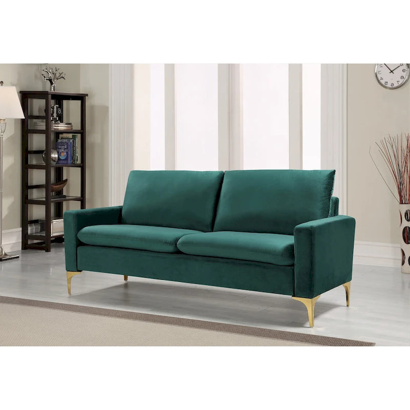 Velvet Upholstered Sofa with High-Density Foam and Gold Stainless Steel Legs