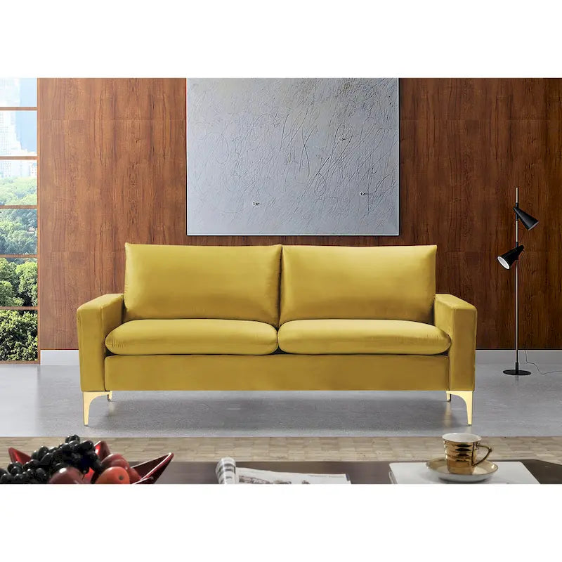 Velvet Upholstered Sofa with High-Density Foam and Gold Stainless Steel Legs