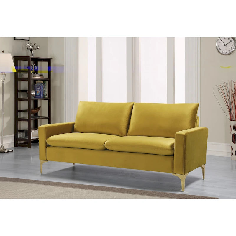 Velvet Upholstered Sofa with High-Density Foam and Gold Stainless Steel Legs