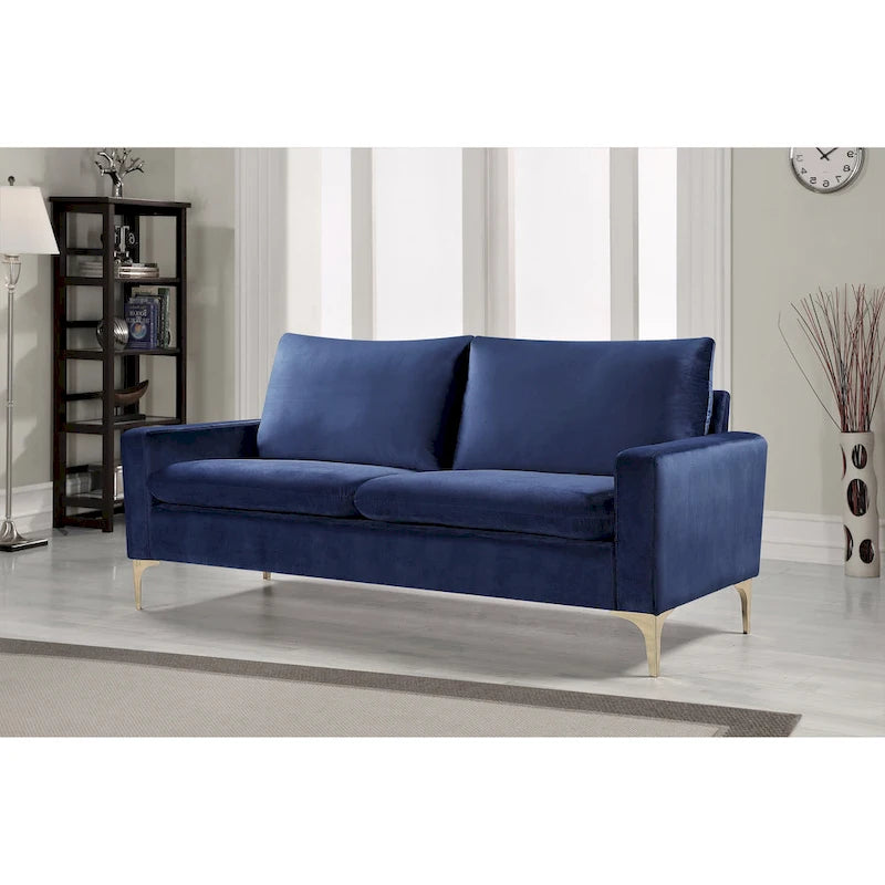 Velvet Upholstered Sofa with High-Density Foam and Gold Stainless Steel Legs