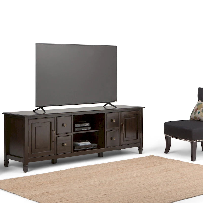 Solid Wood 72 Inch Wide Traditional TV Media Stand for TVs up to 80 Inches - 72 W x 18 D x 24 H Inches