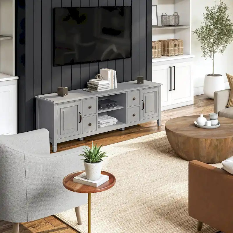 Solid Wood 72 Inch Wide Traditional TV Media Stand for TVs up to 80 Inches - 72 W x 18 D x 24 H Inches