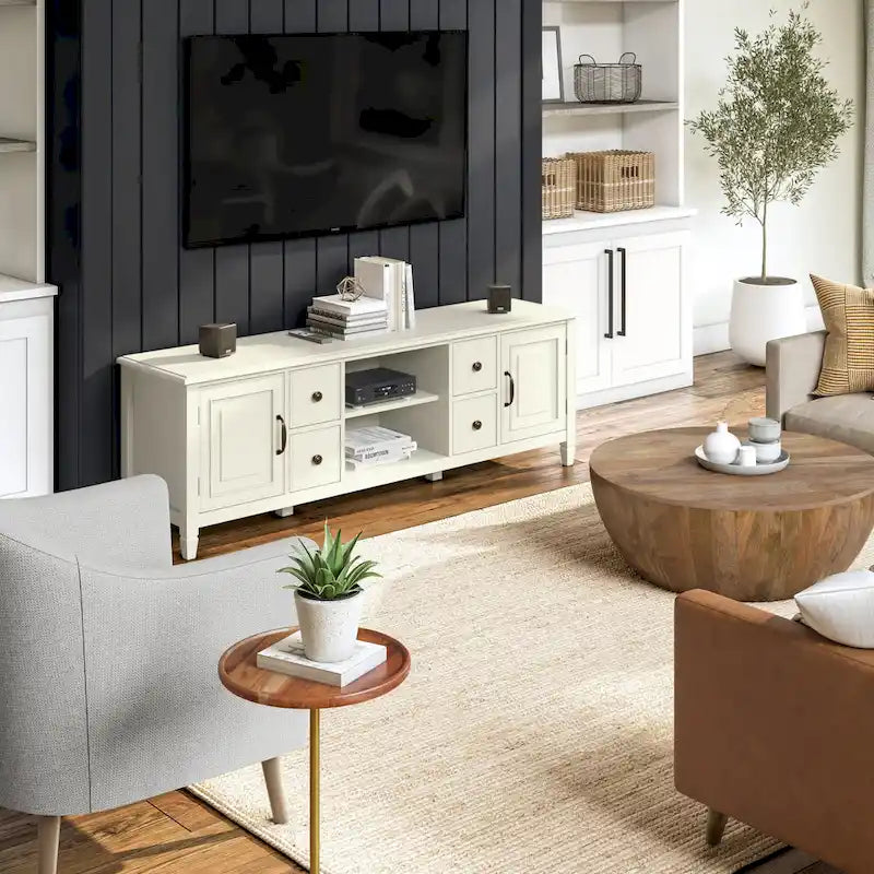 Solid Wood 72 Inch Wide Traditional TV Media Stand for TVs up to 80 Inches - 72 W x 18 D x 24 H Inches