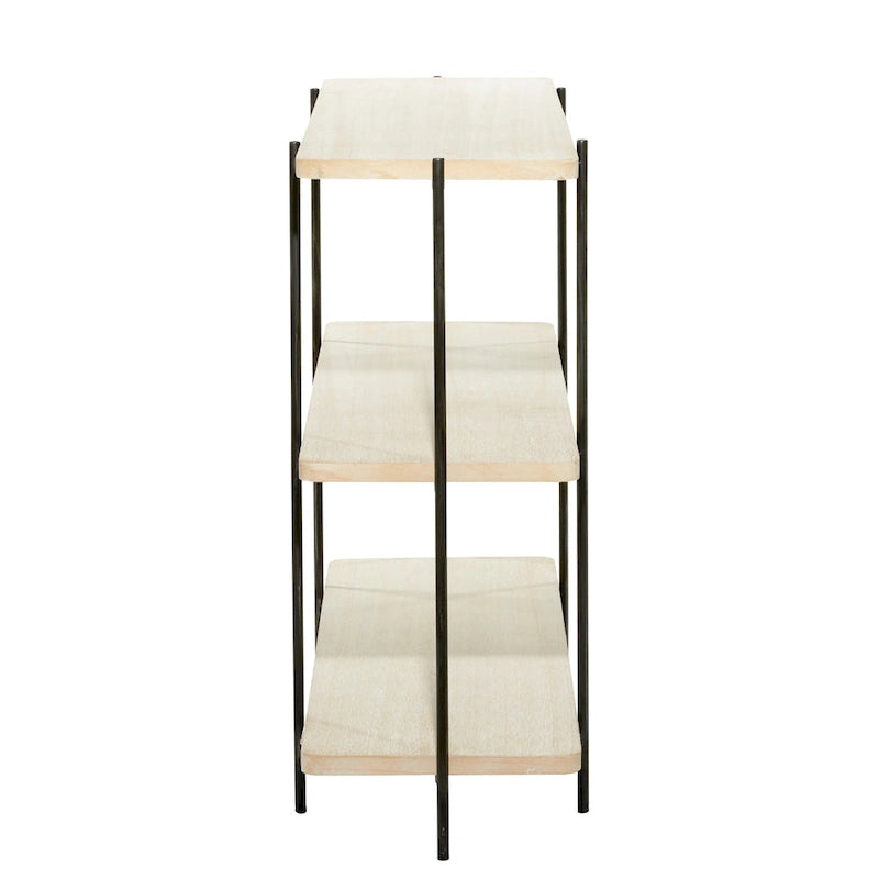 Wood 2-Shelf Console Table with Slim Black Metal Legs, Beige - 14 W x 40 L x 32 H Inches