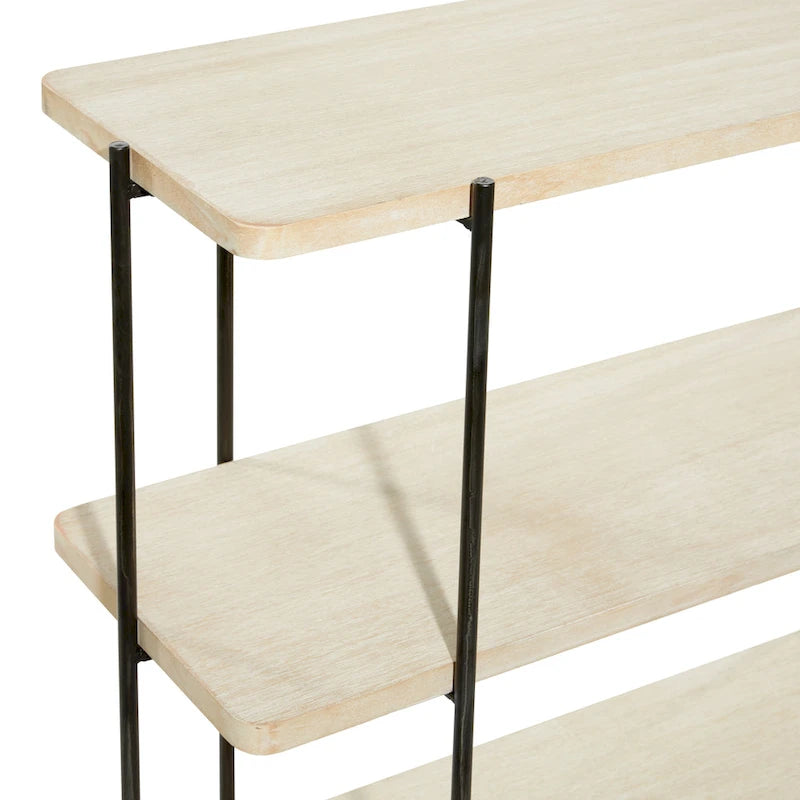Wood 2-Shelf Console Table with Slim Black Metal Legs, Beige - 14 W x 40 L x 32 H Inches