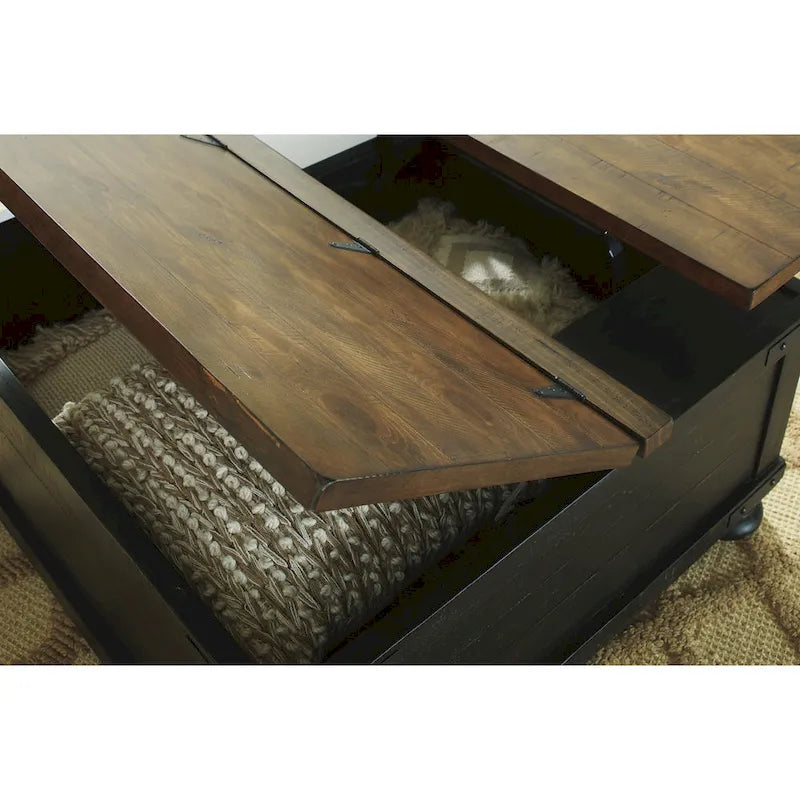 Black and Brown Casual Square Lift Top Cocktail Table - 36 W x 36 D x 18 H Inches