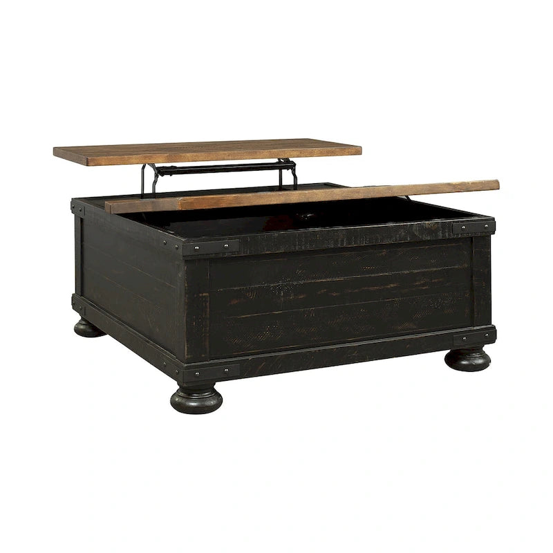 Black and Brown Casual Square Lift Top Cocktail Table - 36 W x 36 D x 18 H Inches