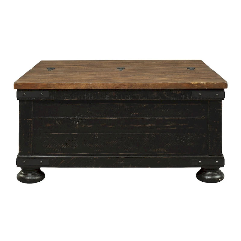 Black and Brown Casual Square Lift Top Cocktail Table - 36 W x 36 D x 18 H Inches