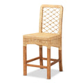 Modern Bohemian Natural Brown Rattan and Wood Counter Stool