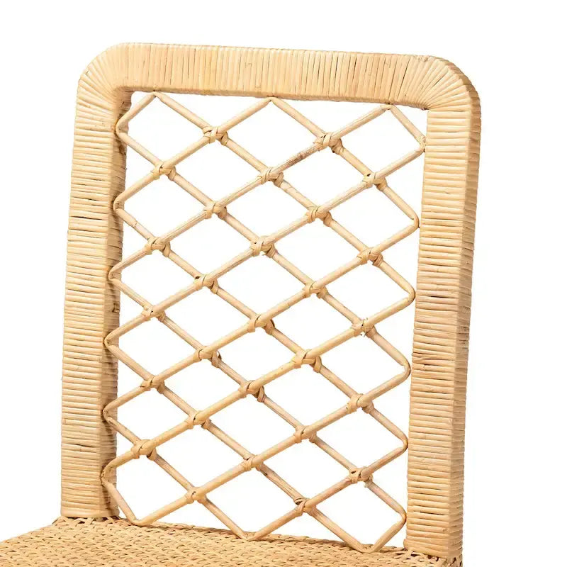 Modern Bohemian Natural Brown Rattan and Wood Counter Stool