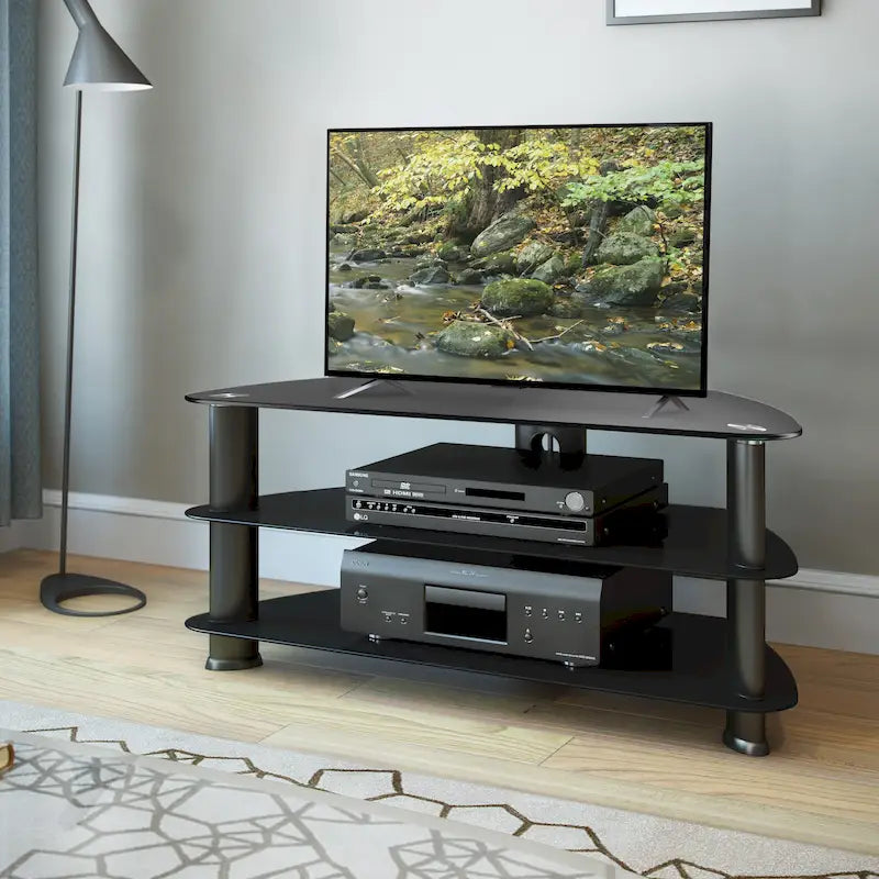 Black Glass TV Stand for TVs up to 48 Inches