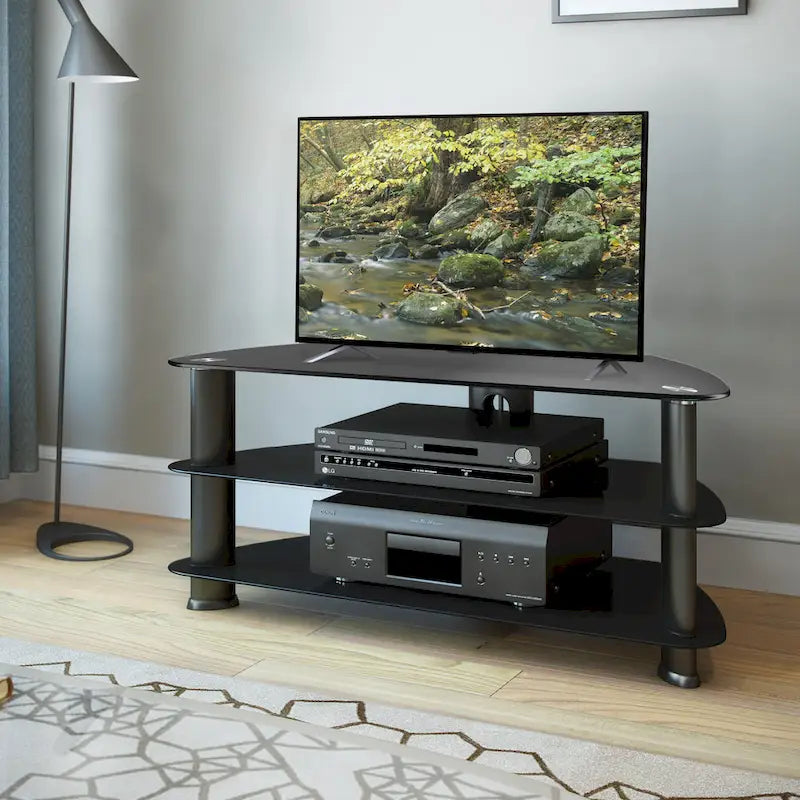 Black Glass TV Stand for TVs up to 48 Inches