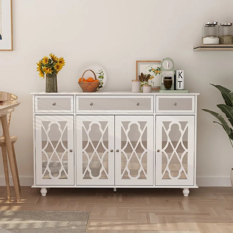 Mirrored Credenza Cabinet with Drawers and Doors