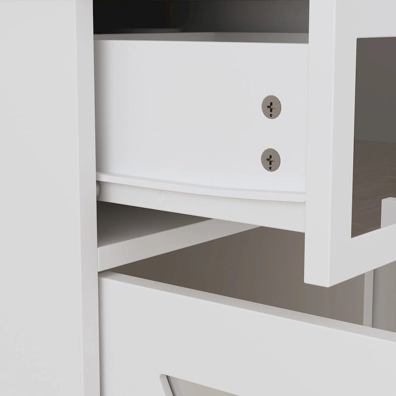 Mirrored Credenza Cabinet with Drawers and Doors