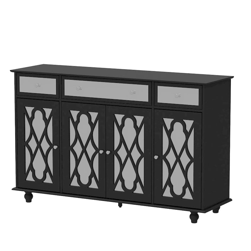 Mirrored Credenza Cabinet with Drawers and Doors