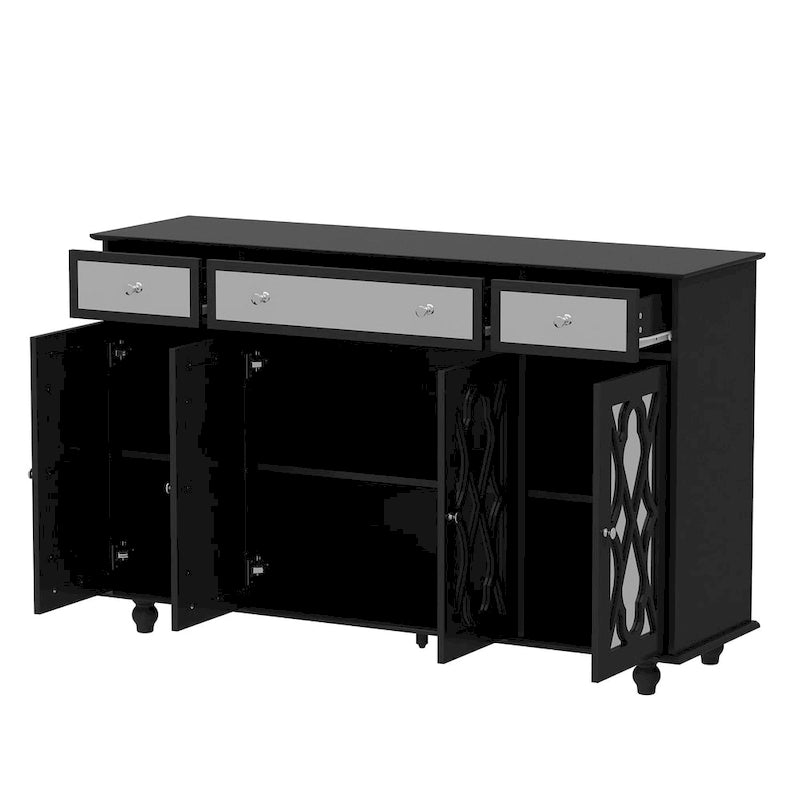 Mirrored Credenza Cabinet with Drawers and Doors
