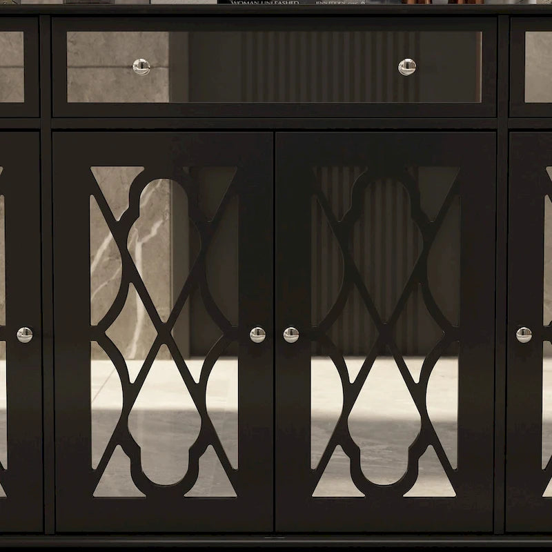 Mirrored Credenza Cabinet with Drawers and Doors