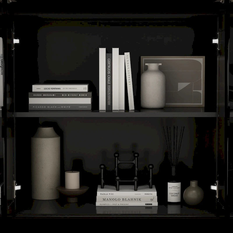 Mirrored Credenza Cabinet with Drawers and Doors