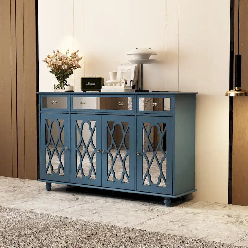 Mirrored Credenza Cabinet with Drawers and Doors