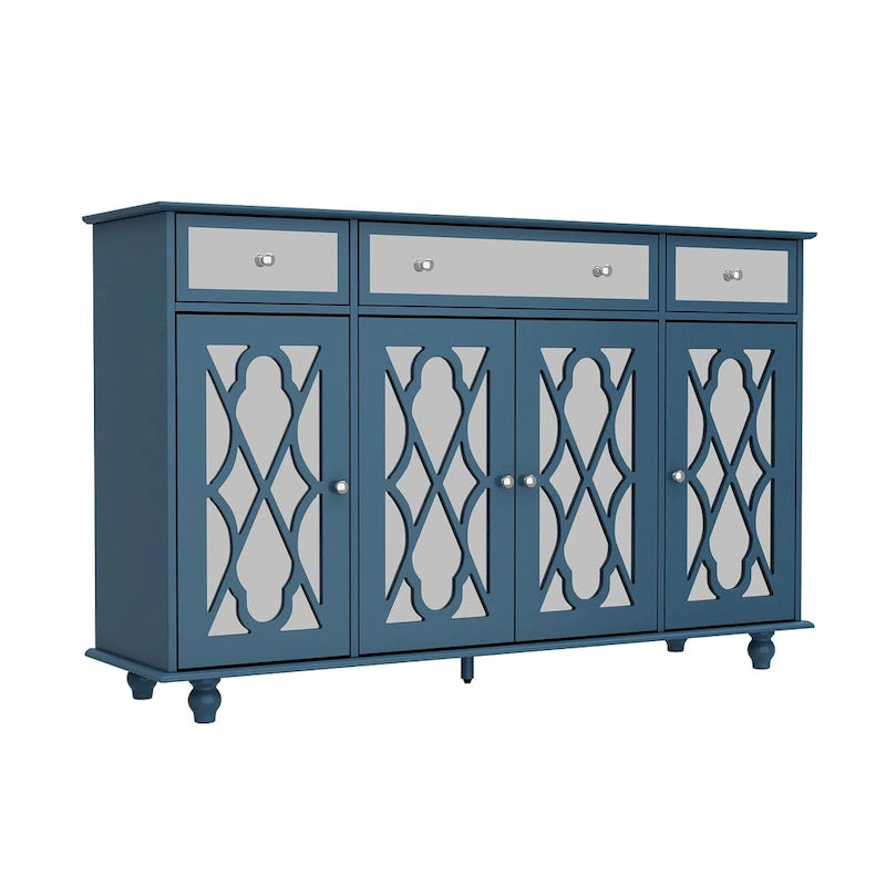 Mirrored Credenza Cabinet with Drawers and Doors