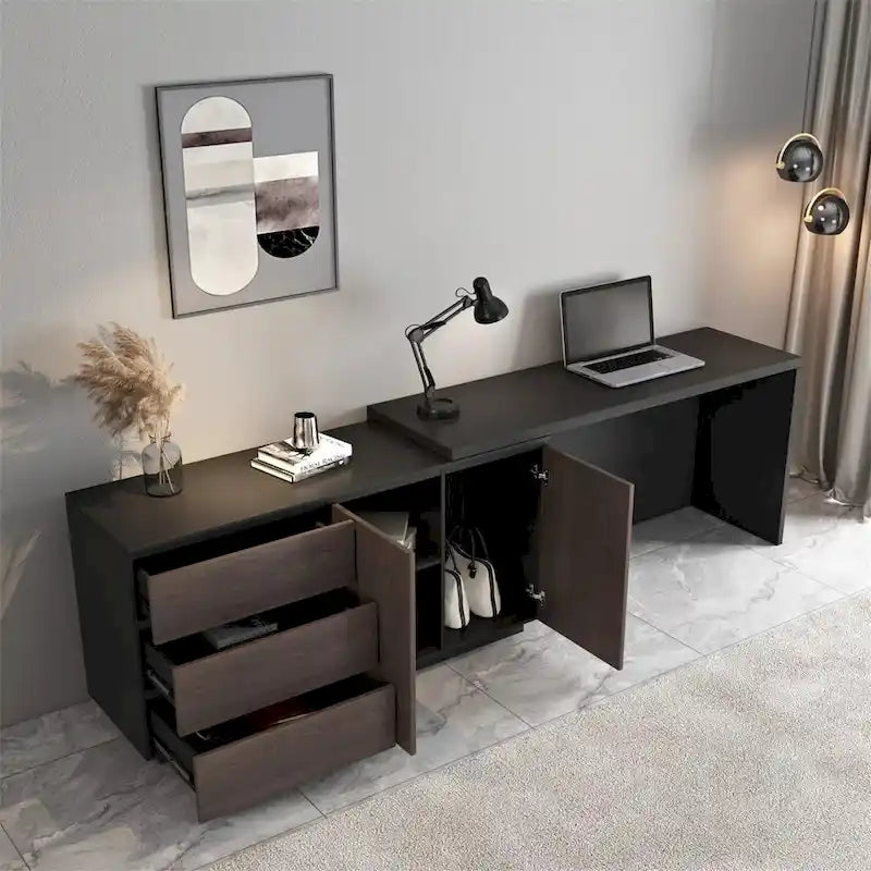 Home Office Expandable Desk with Drawers for Storage