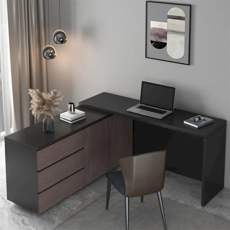Home Office Expandable Desk with Drawers for Storage