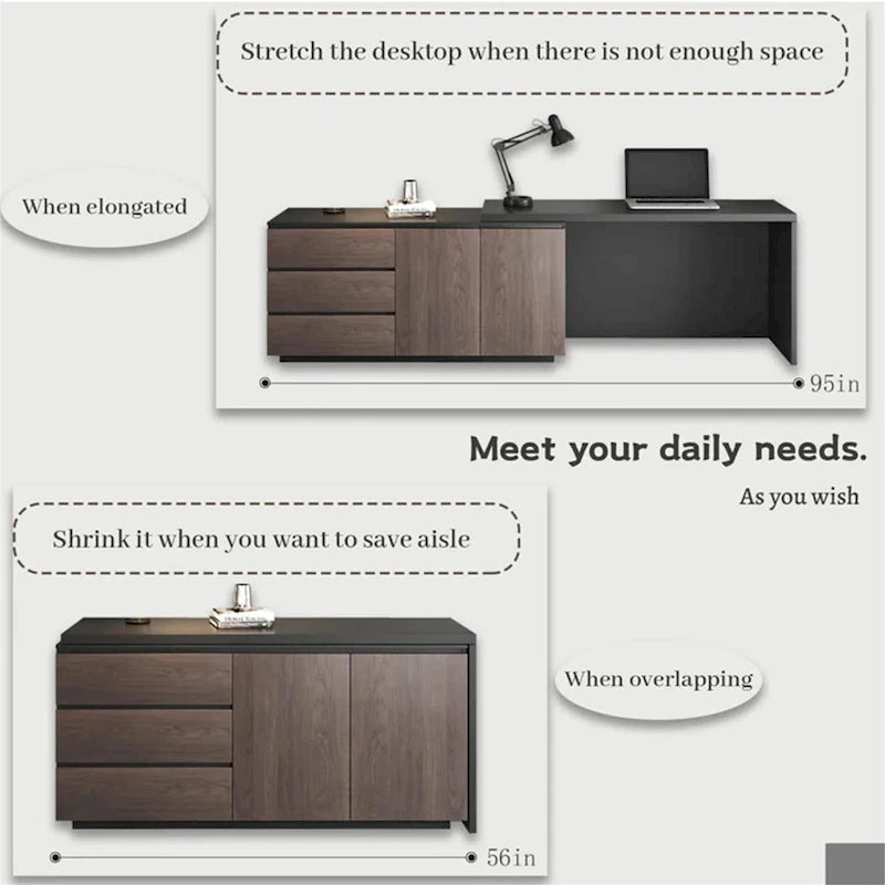 Home Office Expandable Desk with Drawers for Storage