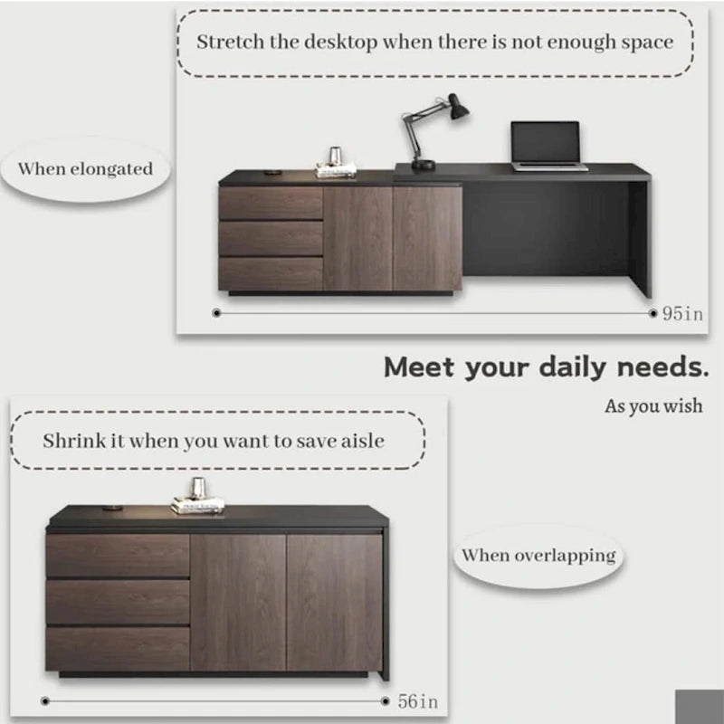 Home Office Expandable Desk with Drawers for Storage