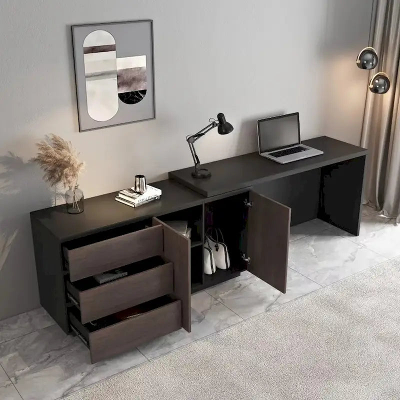 Home Office Expandable Desk with Drawers for Storage