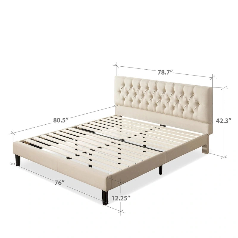 Upholstered Button-Tufted Platform Bed Frame