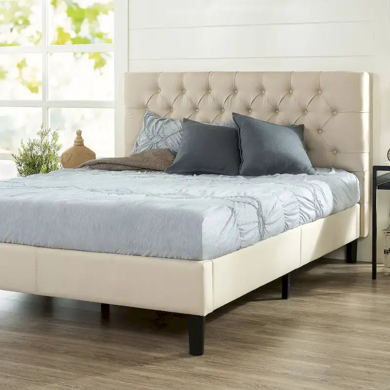 Upholstered Button-Tufted Platform Bed Frame