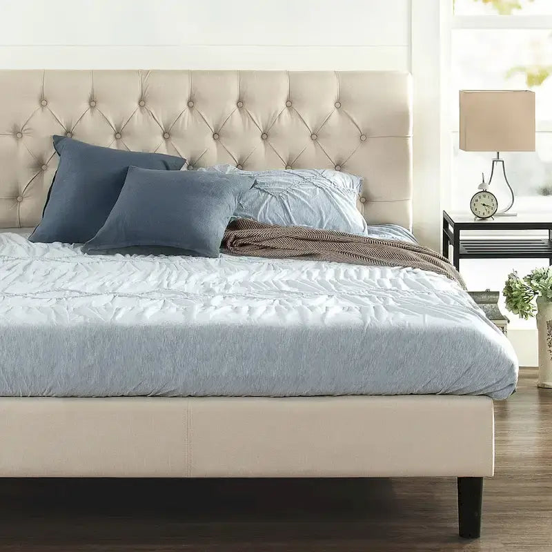 Upholstered Button-Tufted Platform Bed Frame