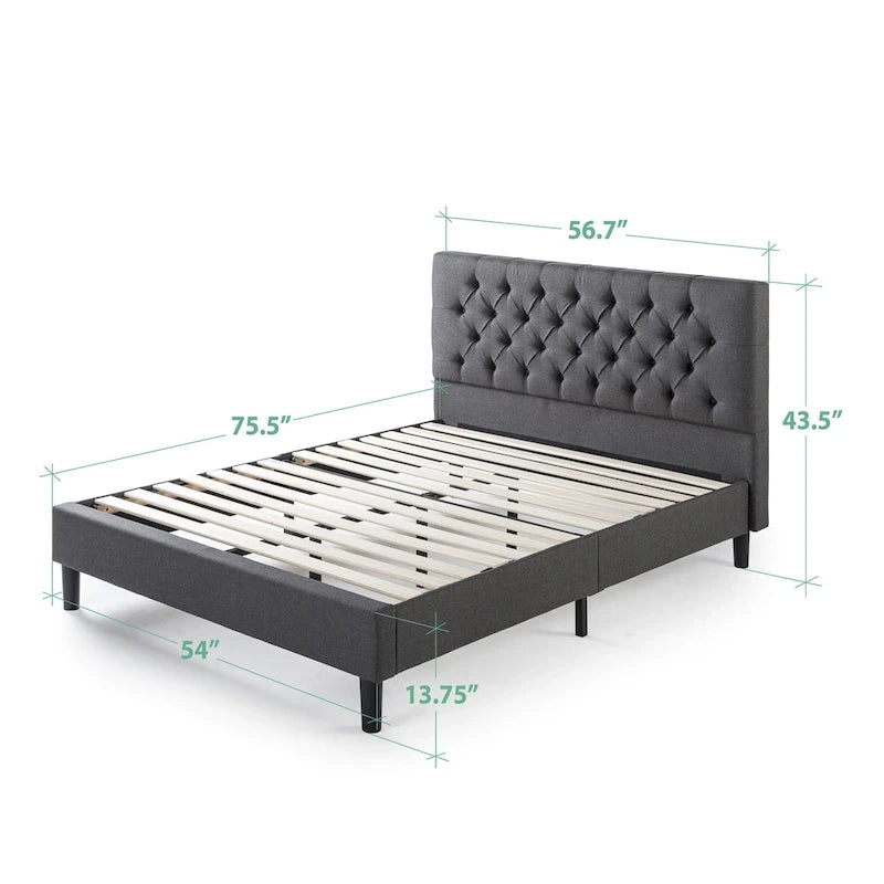 Upholstered Button-Tufted Platform Bed Frame