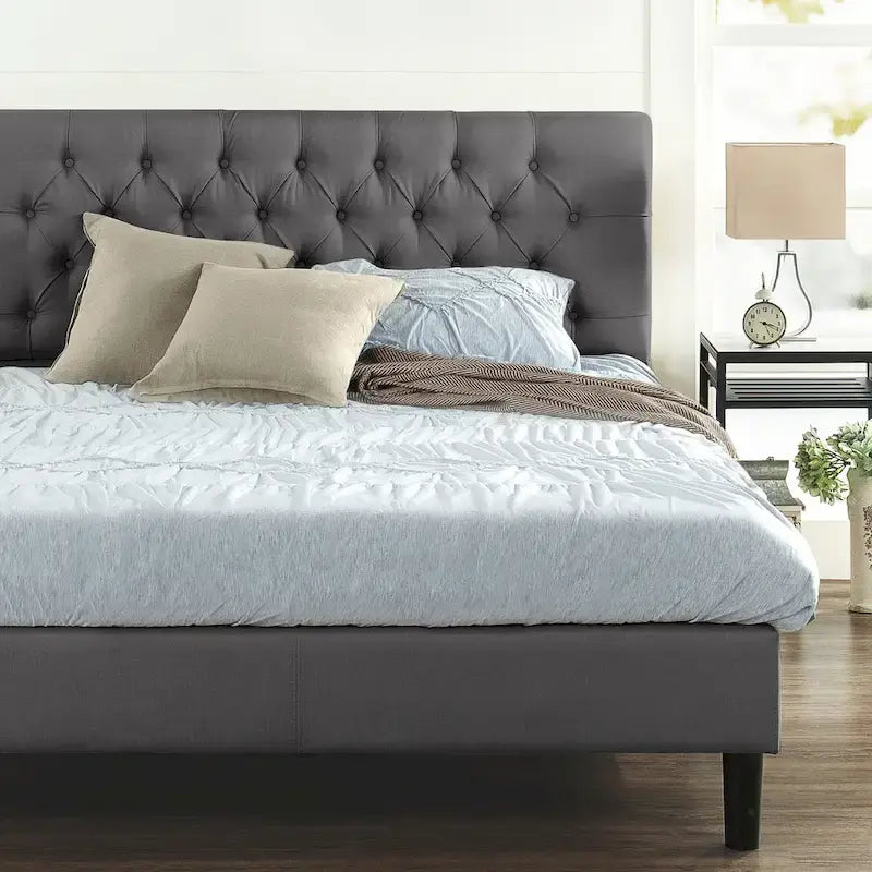 Upholstered Button-Tufted Platform Bed Frame