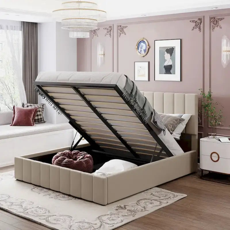 Upholstered Platform Bed with Hydraulic Storage System