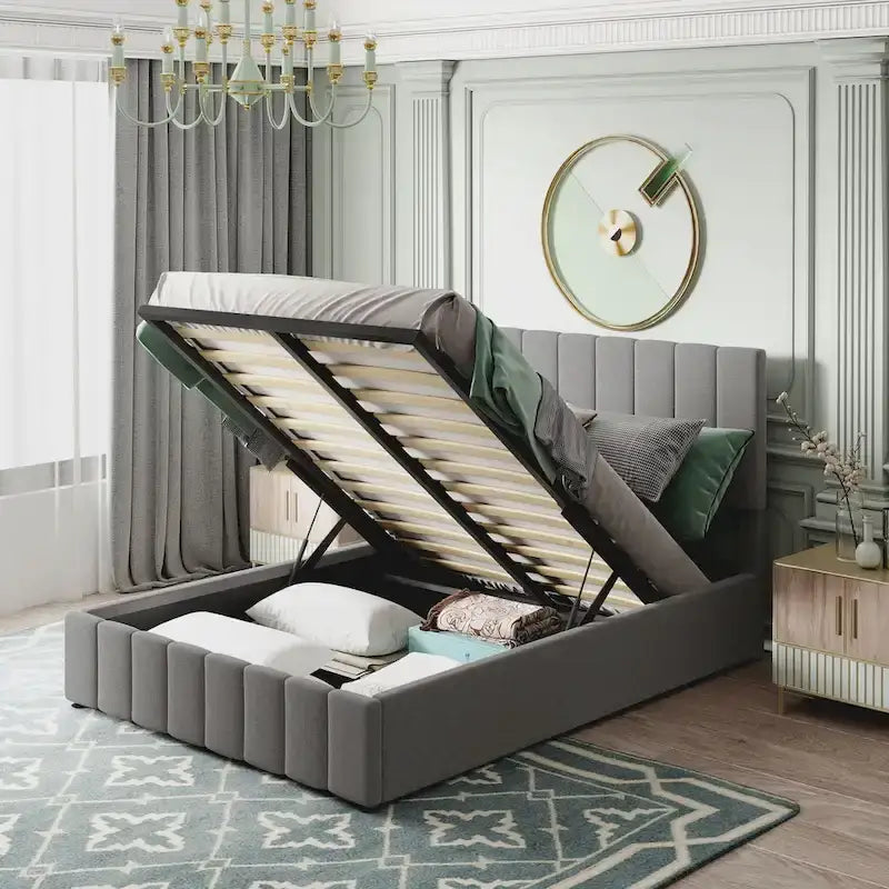 Upholstered Platform Bed with Hydraulic Storage System