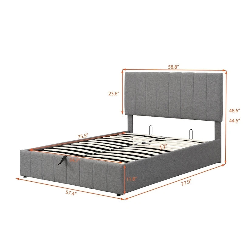 Upholstered Platform Bed with Hydraulic Storage System