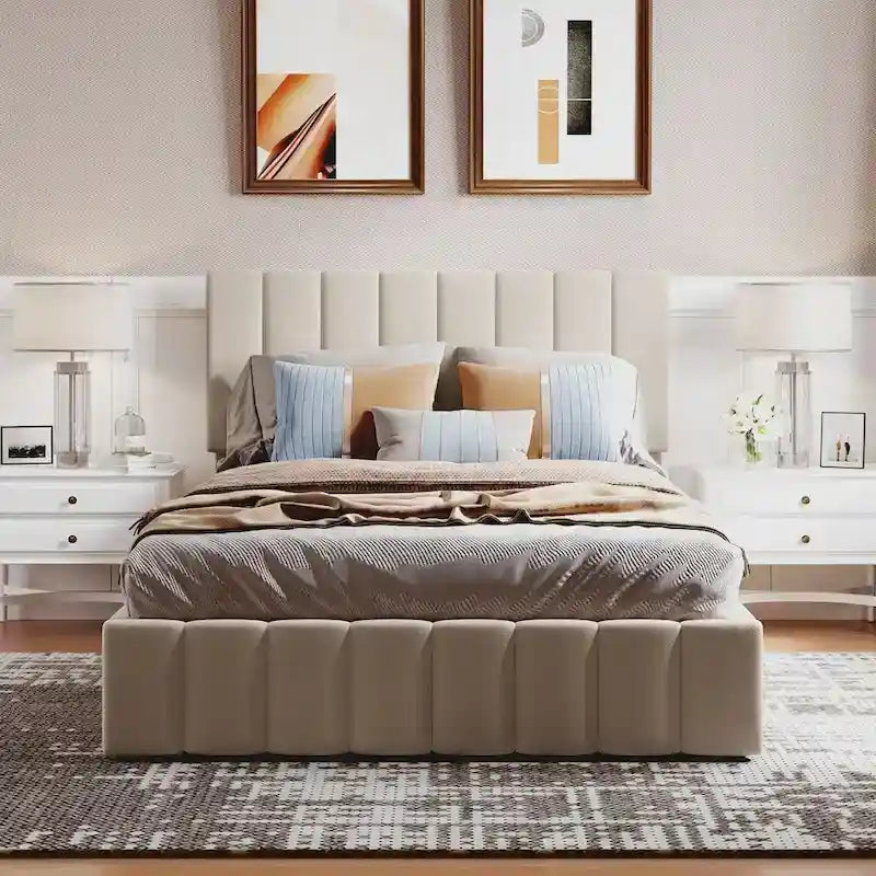 Upholstered Platform Bed with Hydraulic Storage System