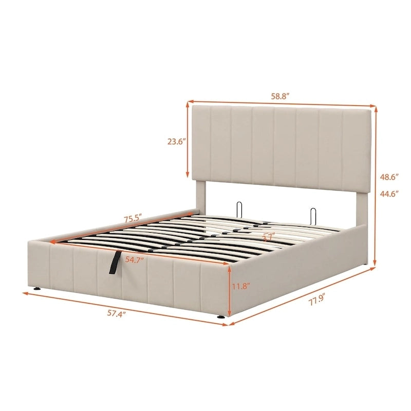 Upholstered Platform Bed with Hydraulic Storage System