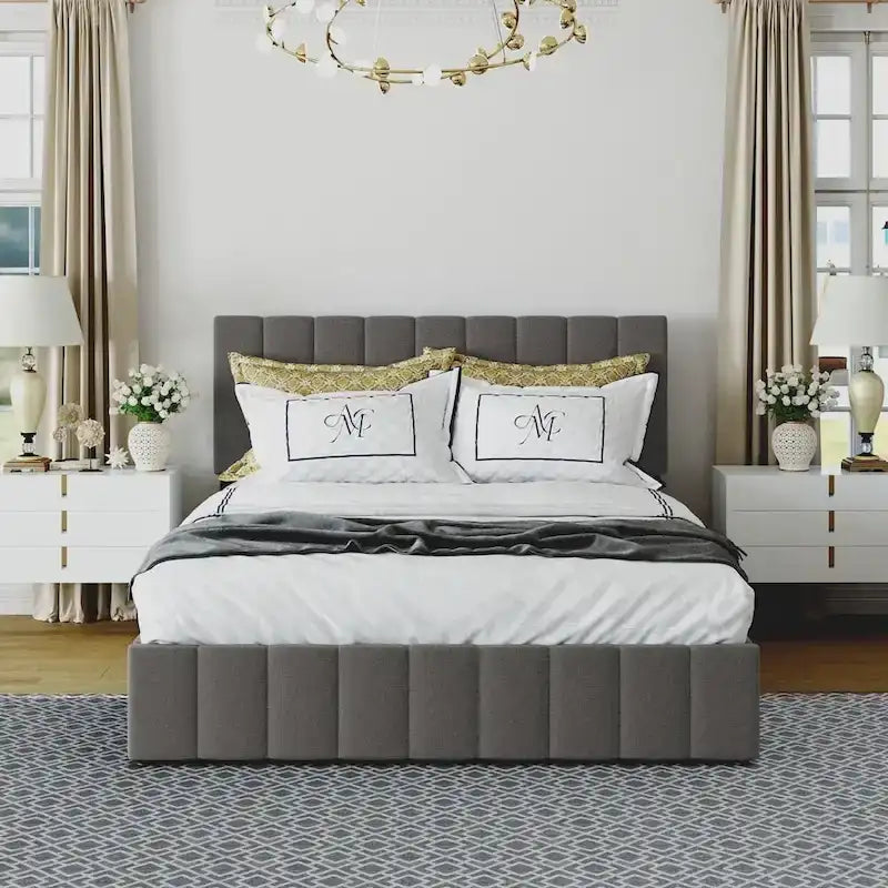 Upholstered Platform Bed with Hydraulic Storage System