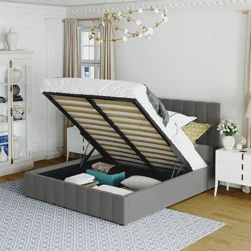 Upholstered Platform Bed with Hydraulic Storage System