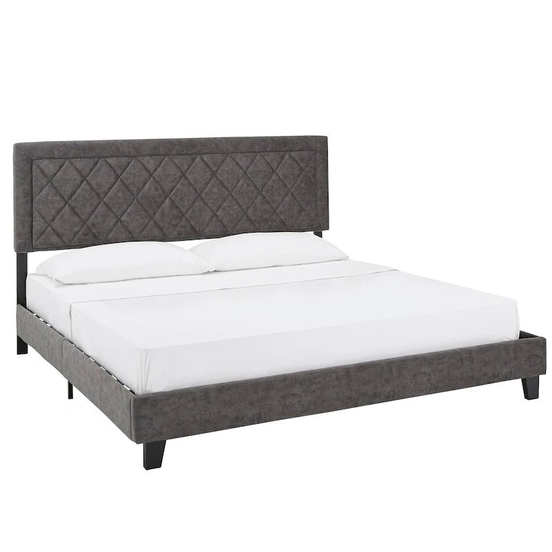 Velvet Fabric Platform Bed, Modern Style