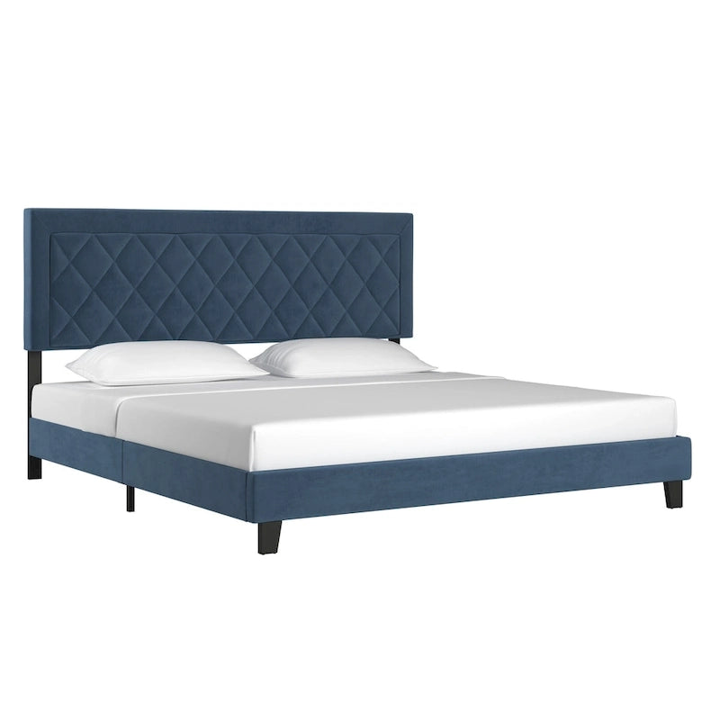 Velvet Fabric Platform Bed, Modern Style