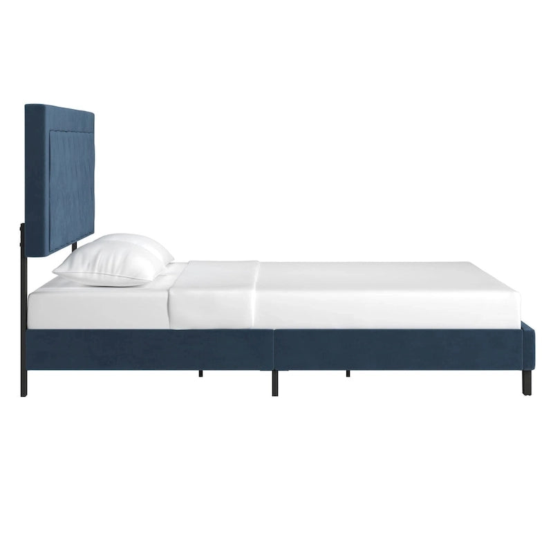 Velvet Fabric Platform Bed, Modern Style