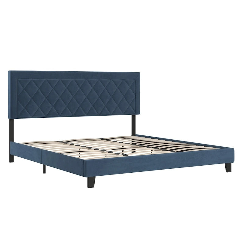 Velvet Fabric Platform Bed, Modern Style